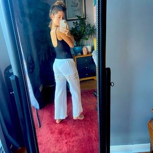 White flowy floral attaché summer wide leg pants